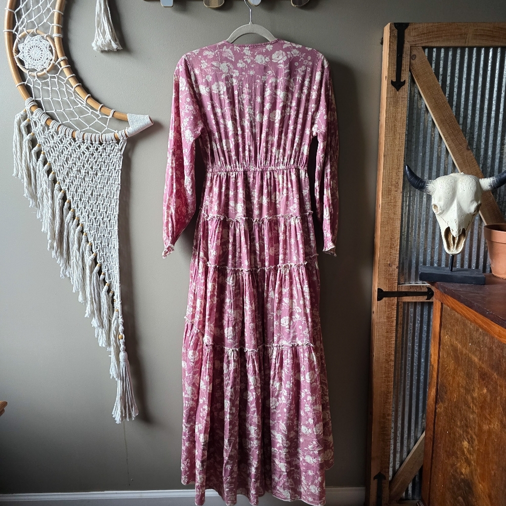 Free People Papiette Floral Midi Dress Rose Combo Nwot - Picture 7 of 9